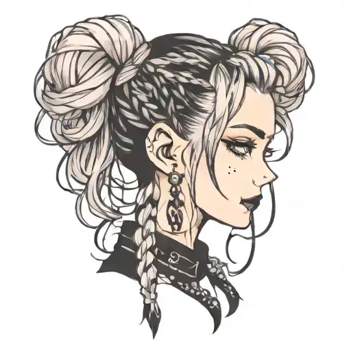goth girl face braids tattoo design idea