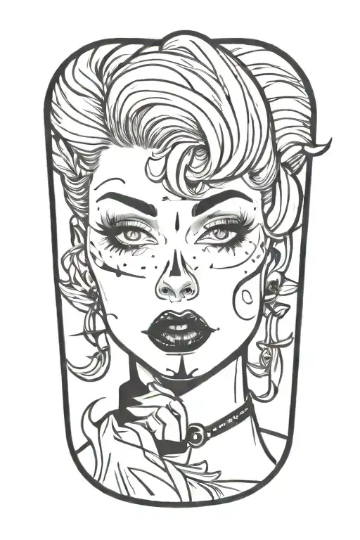 pinup girl goth black eyes tattoo design idea