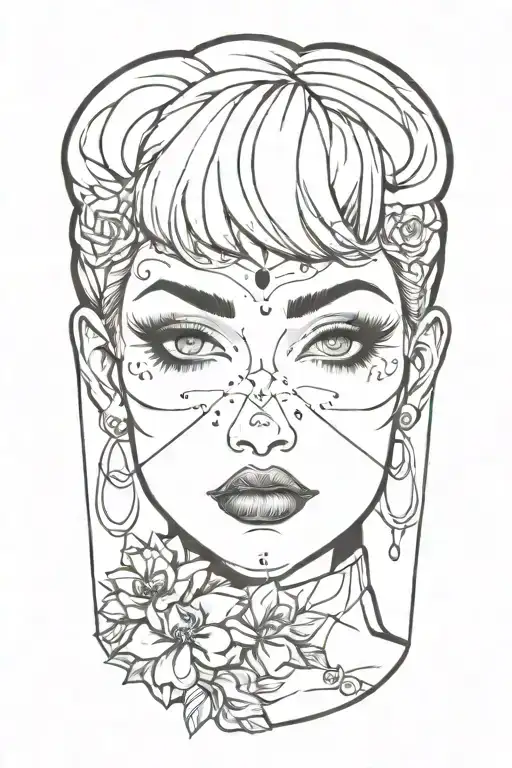 pinup girl goth black eyes tattoo design idea