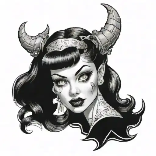 pinup girl goth demonic tattoo design idea