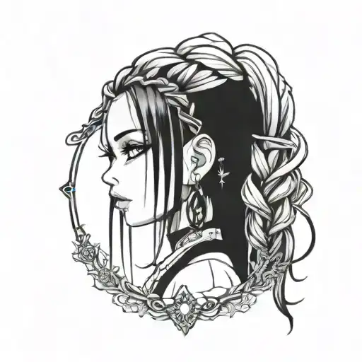 goth girl face braids tattoo design idea