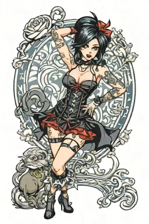 sexy pinup girl goth standing tattoo design idea