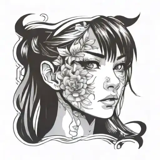 beautiful face girl framed tattoo design idea
