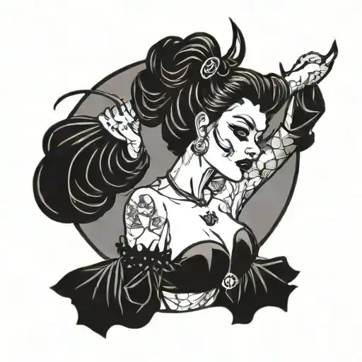 pinup girl goth demonic tattoo design idea