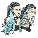 goth girl face braids tattoo design idea