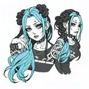 goth girl face braids tattoo design idea