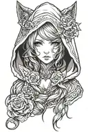 beautiful young woman face hooded tattoo design idea
