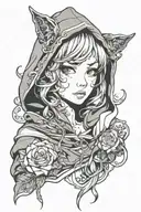 beautiful young woman face hooded tattoo design idea