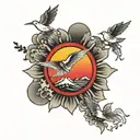 Japanese rising sun with birds tattoo design idea