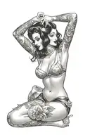 pinup girl sexy no border black hair full body tattoo design idea