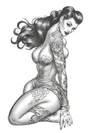 pinup girl sexy no border black hair full body tattoo design idea