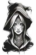 beautiful young woman face hooded tattoo design idea