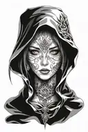 beautiful young woman face hooded tattoo design idea