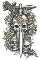 dagger with skull tattoo design idea