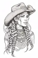 woman face western cowgirl braids native tattoo design idea