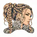 beautiful woman face braids tattoo design idea