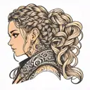 beautiful woman face braids tattoo design idea