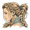 beautiful woman face braids tattoo design idea