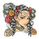 beautiful woman face braids tattoo design idea