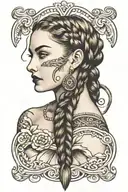 woman face braids tattoo design idea