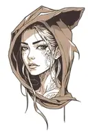 hooded woman face tattoo design idea