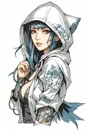 beautiful young woman face hooded tattoo design idea