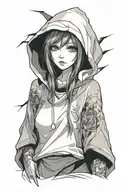 beautiful young woman face hooded tattoo design idea