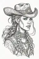 woman face western cowgirl braids tattoo design idea