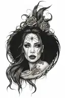 woman face braids tattoo design idea