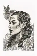 woman face braids tattoo design idea