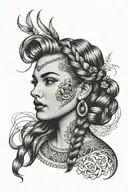 woman face braids tattoo design idea