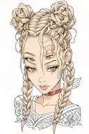 woman face braids tattoo design idea