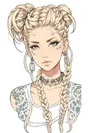 woman face braids tattoo design idea