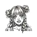 goth girl face braids tattoo design idea