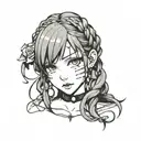 goth girl face braids tattoo design idea