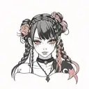 goth girl face braids tattoo design idea