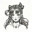 goth girl face braids tattoo design idea