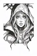 hooded woman face tattoo design idea