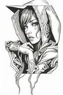 hooded woman face tattoo design idea
