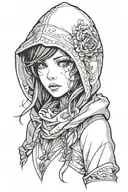 beautiful young woman face hooded tattoo design idea
