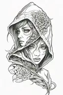 beautiful young woman face hooded tattoo design idea