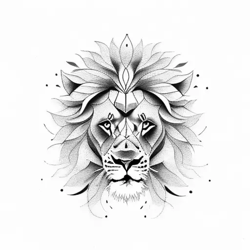 Lion femal with flowers, mandala tattoo design idea