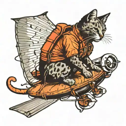 Cat paragliding  tattoo design idea