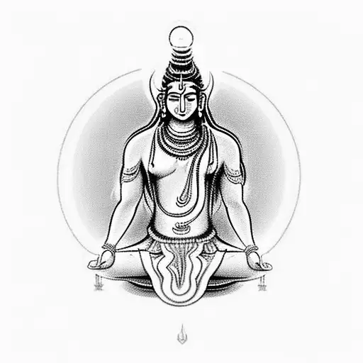 I want ai to make a tattoo where I can seee lord Shiva meditating from behind,hair flowing so precisely with wind with p tattoo design idea