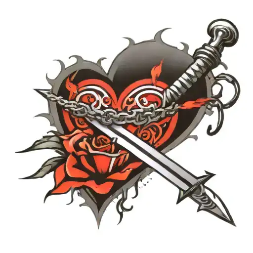 sword going through a heart and a chain on top tattoo design idea