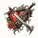 sword going through a heart and a chain on top tattoo design idea