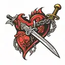 sword going through a heart and a chain on top tattoo design idea