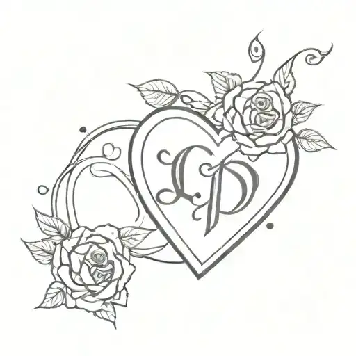 fancy heart shaped locket surrounded with roses and sj initials tattoo design idea