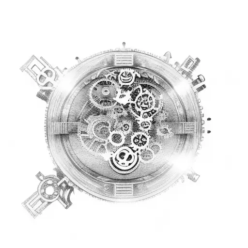 Anime character surrounded by intricate mechanical gears and cogs tattoo design idea