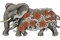 small elephant with 3 heads surrounded by  traditional waves   tattoo design idea